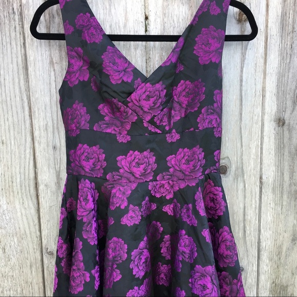 Iska London Royal Purple Jacquard Floral A-Line Sleeveless Dress - Picture 2 of 6